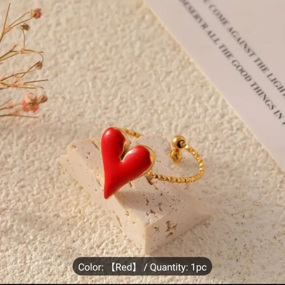 Red Heart ring adjustable 18k gold - Picture 3 of 10